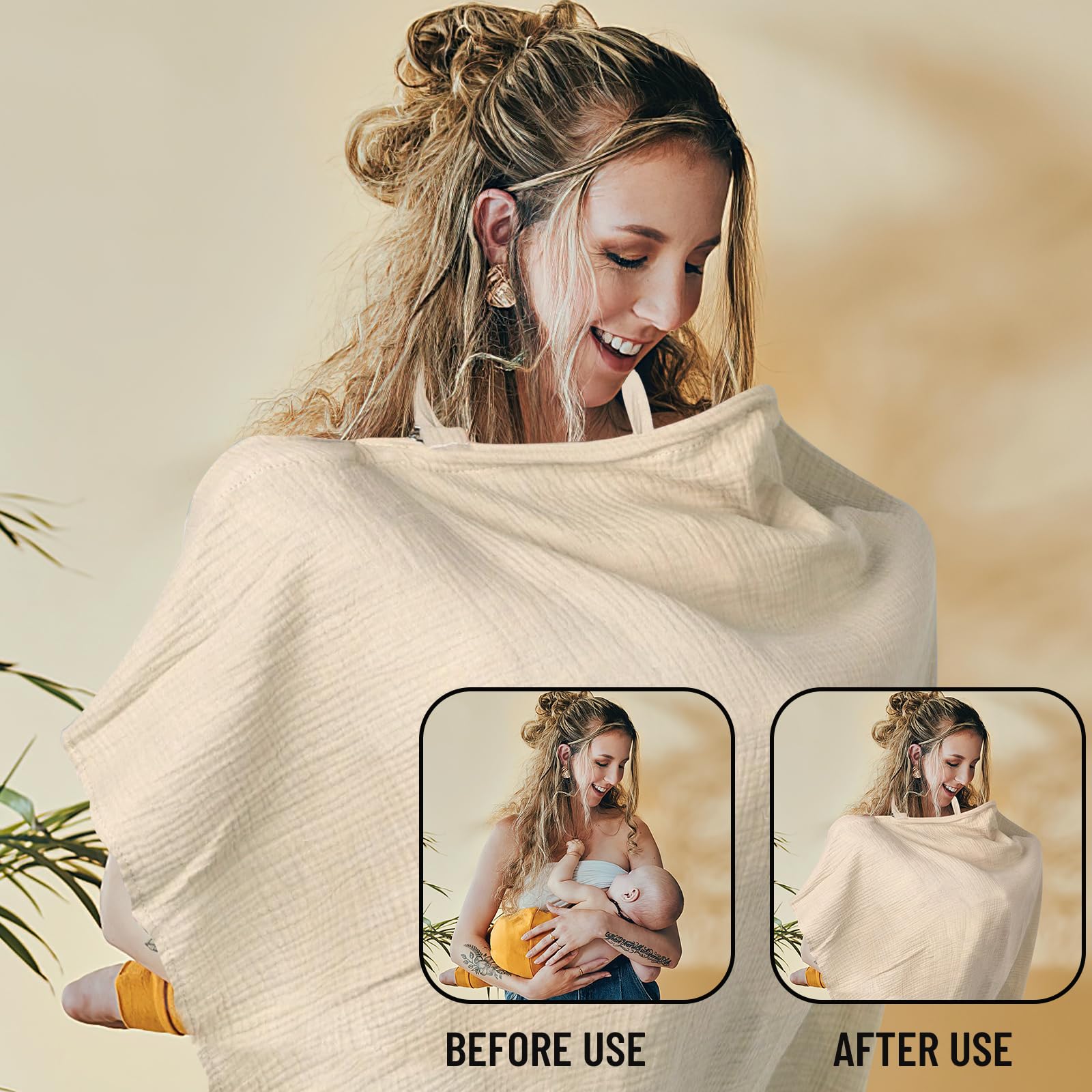 Couverture d'Allaitement en Coton, ZoneYan Tablier d'Allaitement avec Bretelles Réglables, Douce et Respirante Écharpe d'Allaitement pour Bébé, Housse d'Allaitement en Mousseline pour Maman (Kaki)