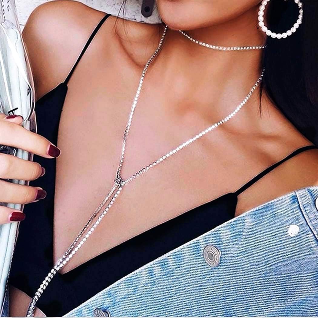 Jovono Rhinestone Choker Necklaces Silver Sparkly Necklace Long Crystal Jewelry for Women image 5