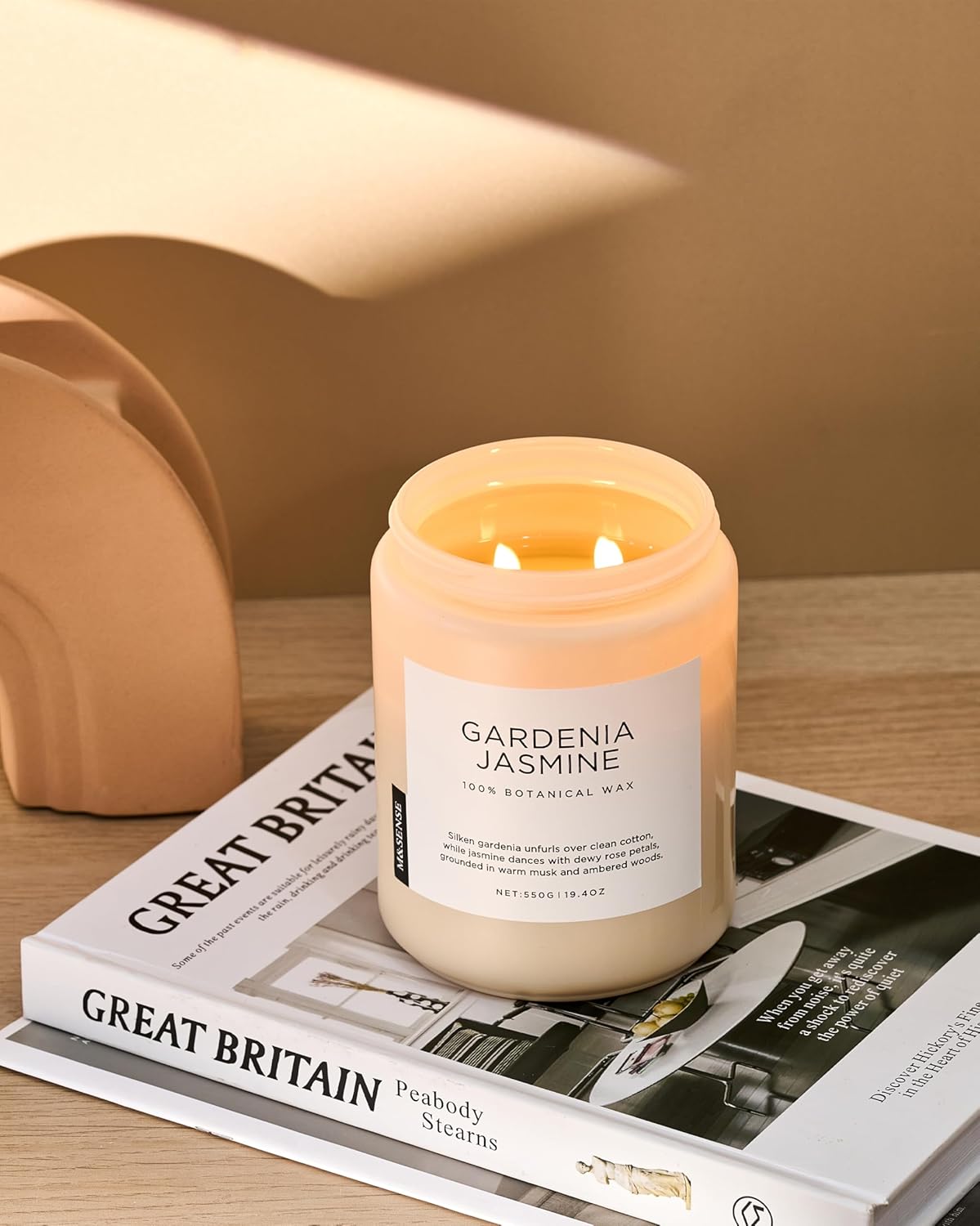 M&SENSE Gardenia Jasmine Scented Candle, 110 Hours Slow Burning Clean Non Toxic 19.4oz 2 Wicks Aromatherapy Candle for Housewarming Gifts, Long Lasting Fragrance for Bath & Office - Image 8