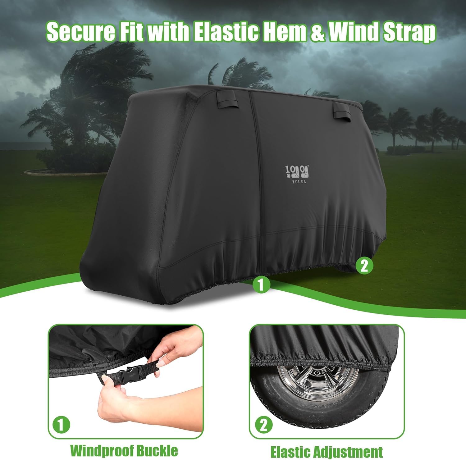 10L0L Housse de chariot de golf pour 4 + 2 passagers pour Yamaha EZGO, Club Car, housse imperméable 420D en polyester durable avec trois portes à fermeture éclair, coupe-vent, résistante au soleil,