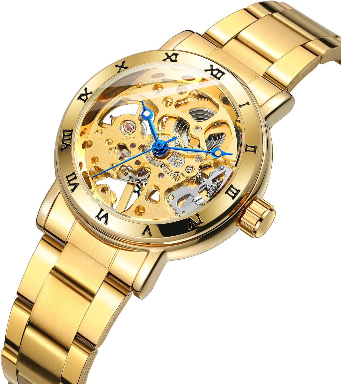 MASTOP Women Skeleton Watch Stainless Steel Automatic Mechanical Wristwatch for Ladies Self Winding Dress Watch Waterproof Bracelet Dial for Women - Image 3