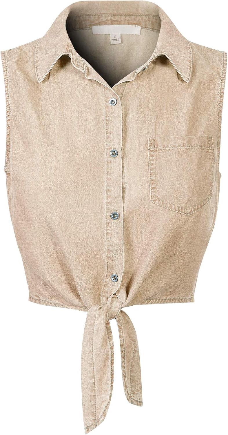 Deva button and tie front cotton knit top Clearance