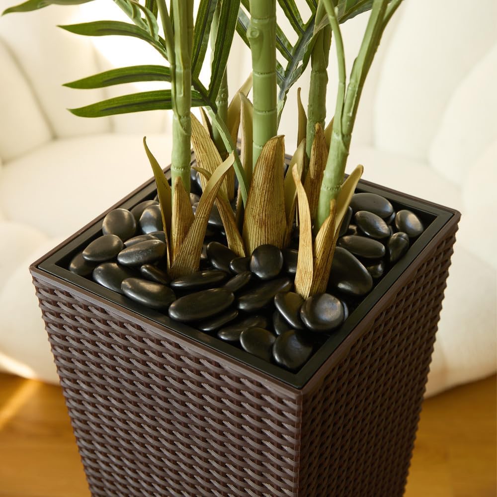 6FT Artificial Palm Tree - Tall Fake Tree with Brown Taper Planter & Pebbles, UV Resistant for Indoor & Outdoor Decor - Large Potted Faux Plant for Living Room, Office, Home Decor,VN130 - Image 3