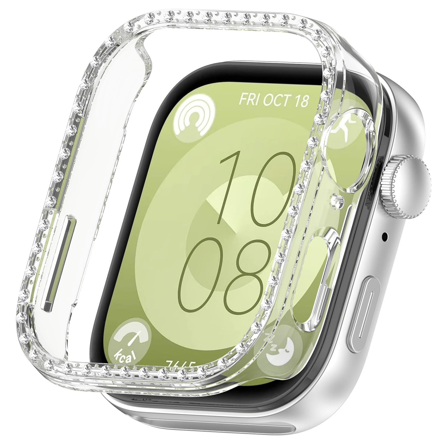 Miimall Błyszczące etui do Huawei Watch Fit 3, twarde etui z ramką PC, kryształowe diamenty ze strasu, smukłe etui ochronne do Huawei Watch Fit 3 - przezroczyste