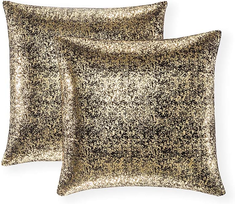 Xinrjojo Pack of 2, Shimmery Pillow, Soft Solid Color Sparkling Decorative Throw Pillow Covers Set, Cushion Cases Pillowcases for Sofa Bedroom Car, 22 x22 Inch 55 x 55cm (Bronzing- Black)