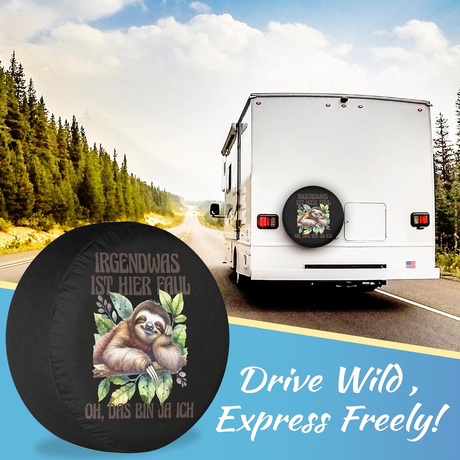 Das Bin Ja Ich Spare RV Tire Cover Funny – Oxford Fabric RV Van Accessories with Weatherproof, UV-Resistant Protection for Backcountry Travel - 13 Inch image 2