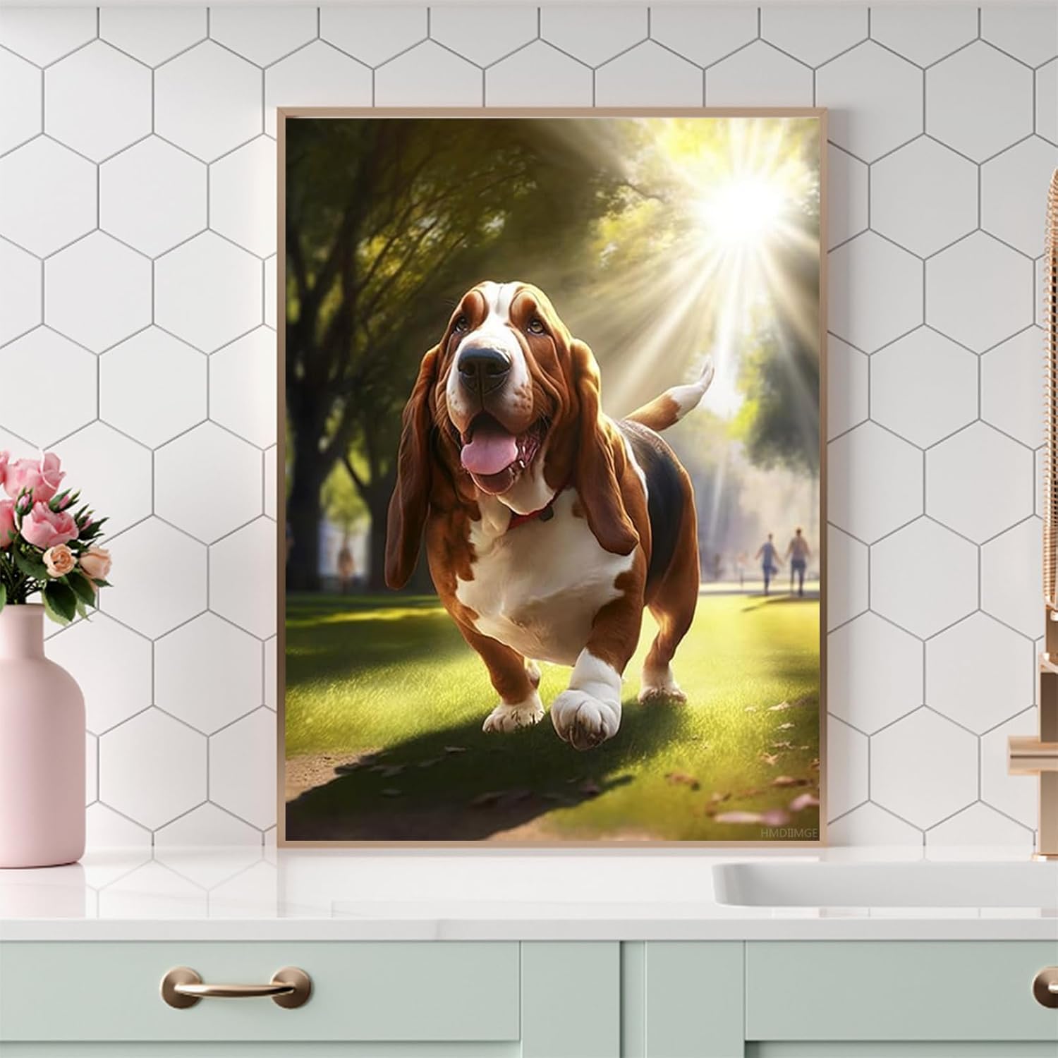 DIY 5D Diamond Art Painting Kits, Basset Hound Diamond Art for Adult, Animal Diamond Art for Adults, Round Drill Painting by Diamonds Art and Crafts for Home Wall Decor Gift and Relaxation 30x40cm