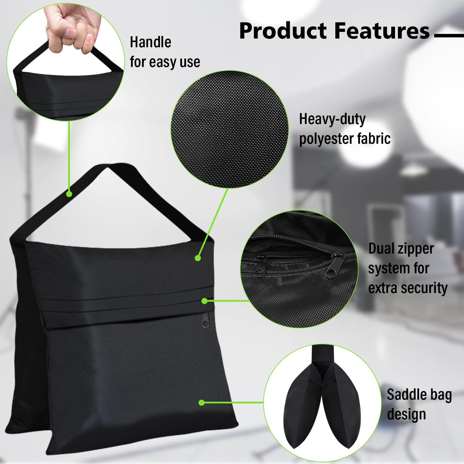 Eurmax USA Photography Sand Weight Bags Heavy Duty Saddlebags for Photography Video Equipments, Backdrop Stand, Light Stand,Photo Tripod, Canopy Tent, Umbrella Base, Fishing Chair,Picnic Table 4-Pack