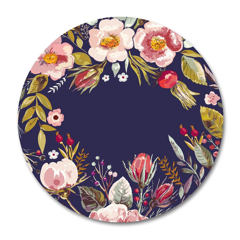 Smooffly Natural Rubber Mousepad, Vintage Background with Hand Drawn Floral Wreath Mousepad Round Non Slip Rubber Mouse pad Gaming Mouse Pad