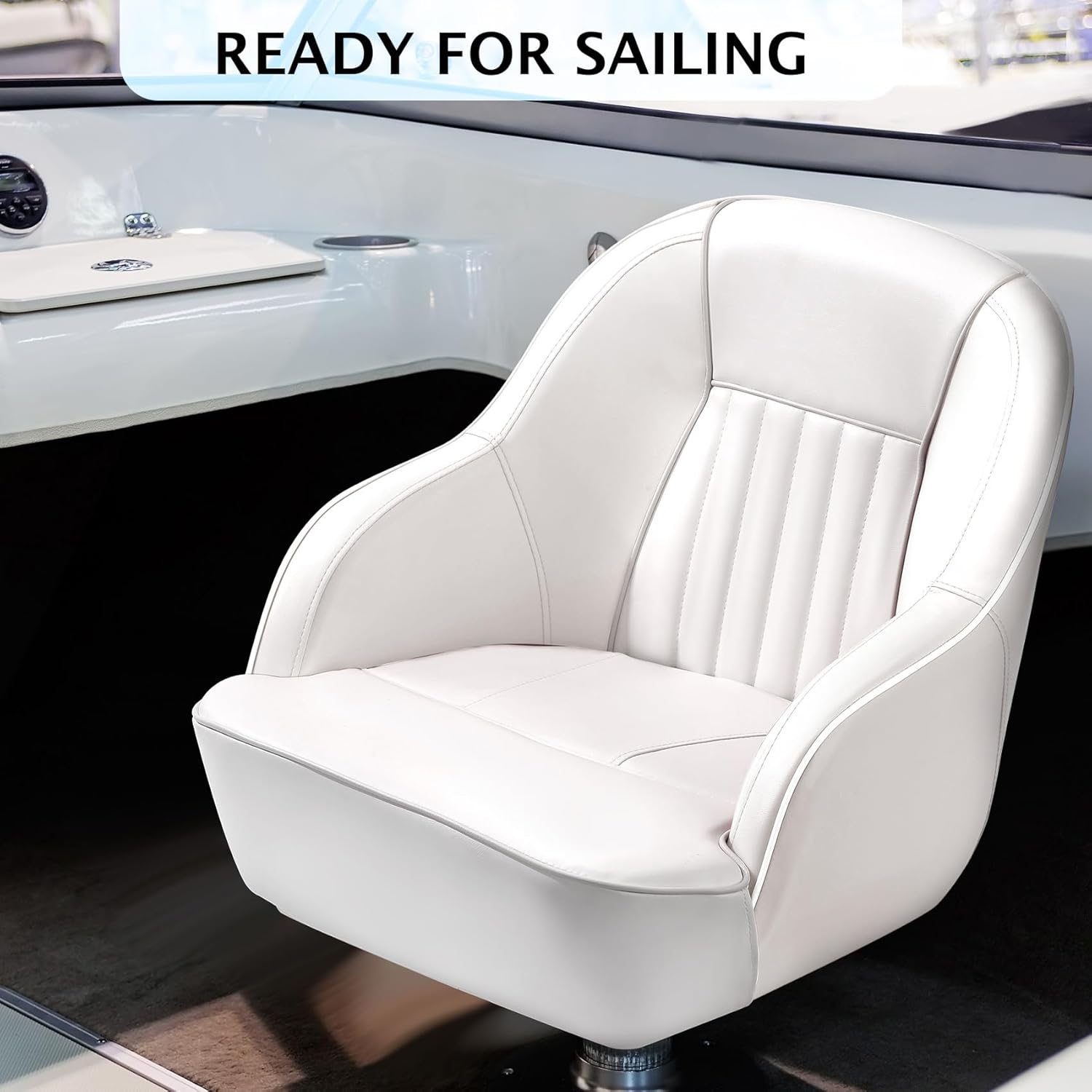 Boat Captains Chair, Thickened Sponge Padding and Ergonomic Backrest, Captain Bucket Boat Seat, Wide Bucket Seat for Fishing, Sightseeing, Speedboat, and Canoe, Jon Boat, All White