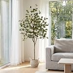 Warmplants Artificial Eucalyptus Tree, 6ft Tall Fake Eucalyptus Plant with Basket, Green Silver Dollars Silk Leaves Faux Tree for Home Office Livingroom Floor Decor Indoor