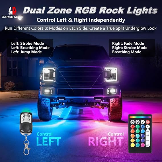 12Pods Full Angle RGB LED Rock Light Kit with APP/RF Remote Control, 30 LED Bright Multi Color Underglow Neon Dual Zone Underbody Light 12V Waterproof Truck Jeep UTV ATV Golf Cart Off-Road RV
