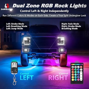 12Pods Full Angle RGB LED Rock Light Kit with APP/RF Remote Control, 30 LED Bright Multi Color Underglow Neon Dual Zone Underbody Light 12V Waterproof Truck Jeep UTV ATV Golf Cart Off-Road RV