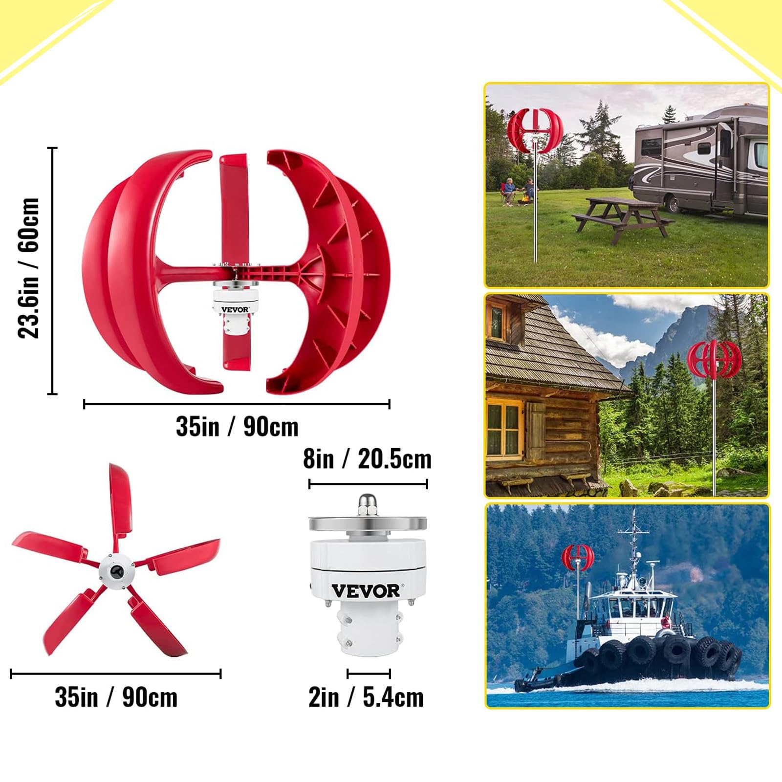 Turbina Eólica de 400W Generador Vertical de Viento de 5 Palas Equipo Productor de Electricidad para Barcos Terrazas Cabinas o Casas Móviles Carga,24V