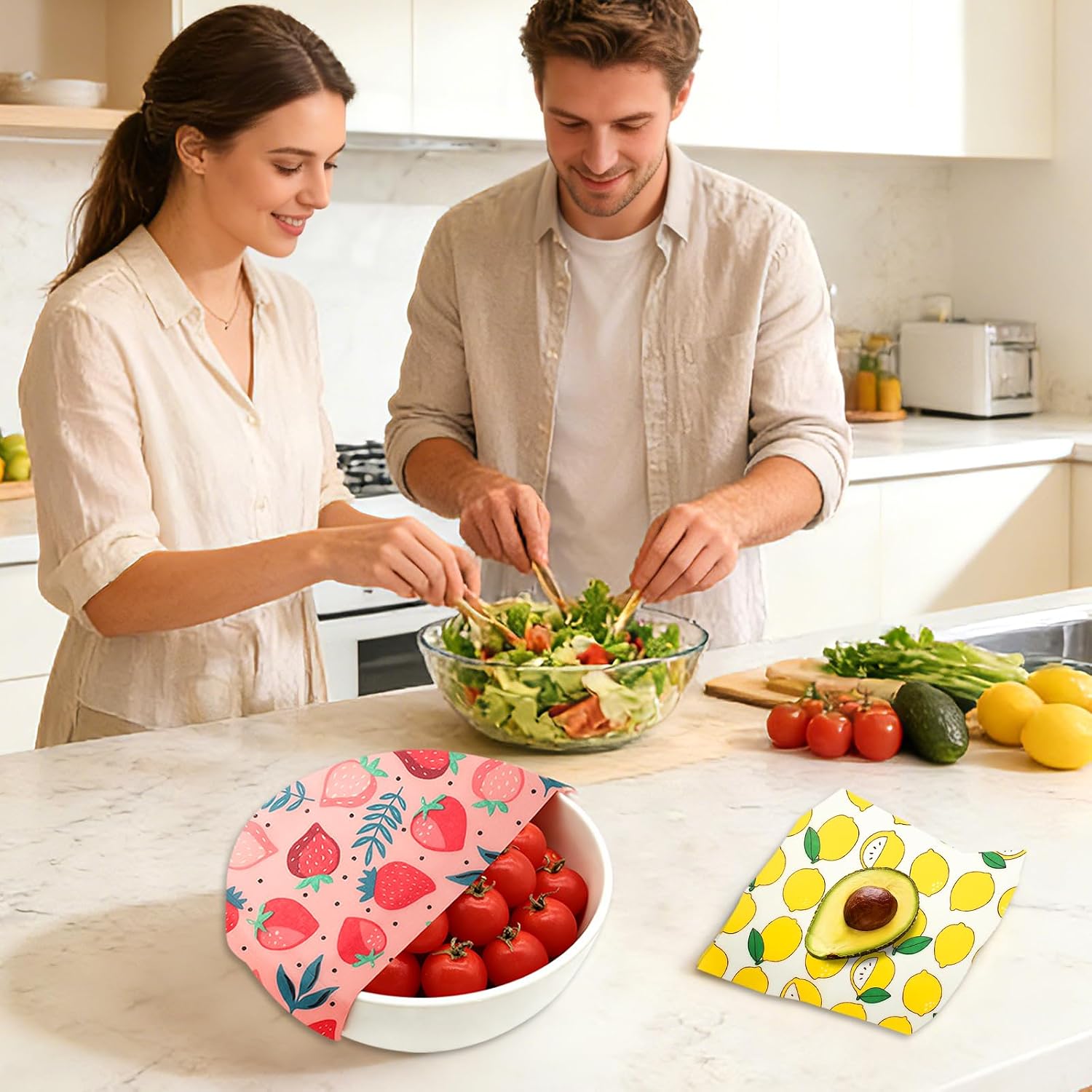 LUCKYPADS Beeswax Wraps for Food, 10-Pack Reusable Bees wax Wraps with 4 Sizes (5 Small+3 Medium+1 Large+1 X-Large) 100% Natural, Plastic Free, Biodegradable & Compostable, Eco Friendly Food Wrap