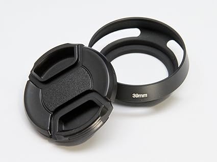 Amazon F Foto クラシックメタルレンズフード ブラック 39mm と 外付レンズキャップ セット 各社対応ライカ風メタルフード と 先端につくレンズキャップ レンズフード