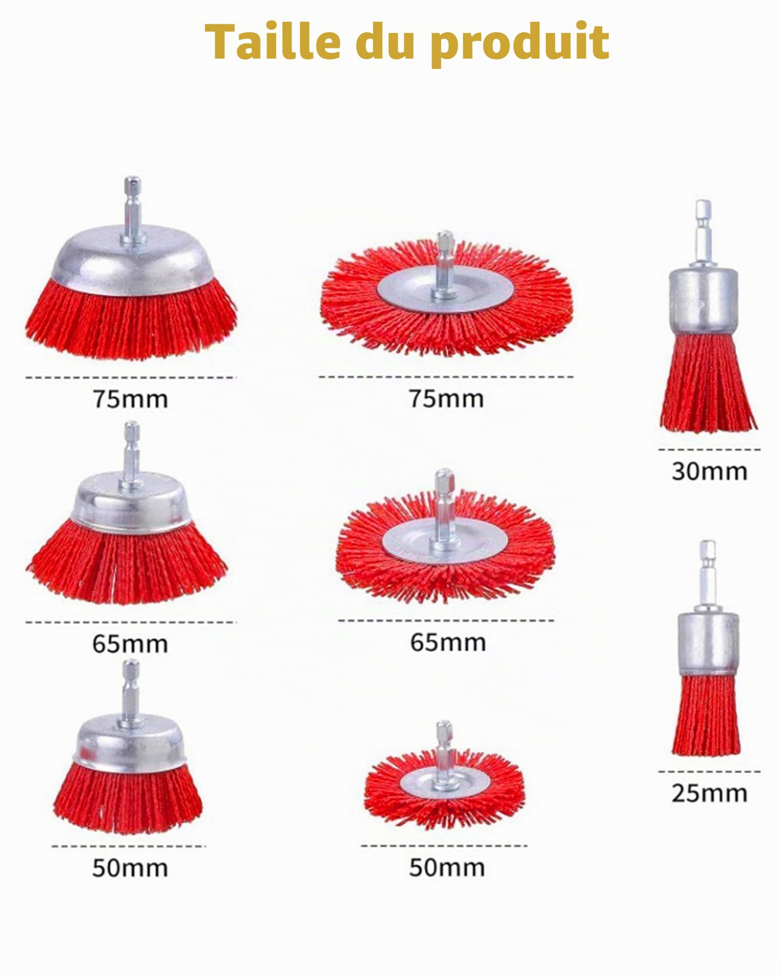 8 Pièces Brosse Nylon Perceuse: 8 tailles Debrosse Nylon Meuleuse Avec Arbre 1/4 pour Enlever la Rouille et la Corrosion de la Peinture