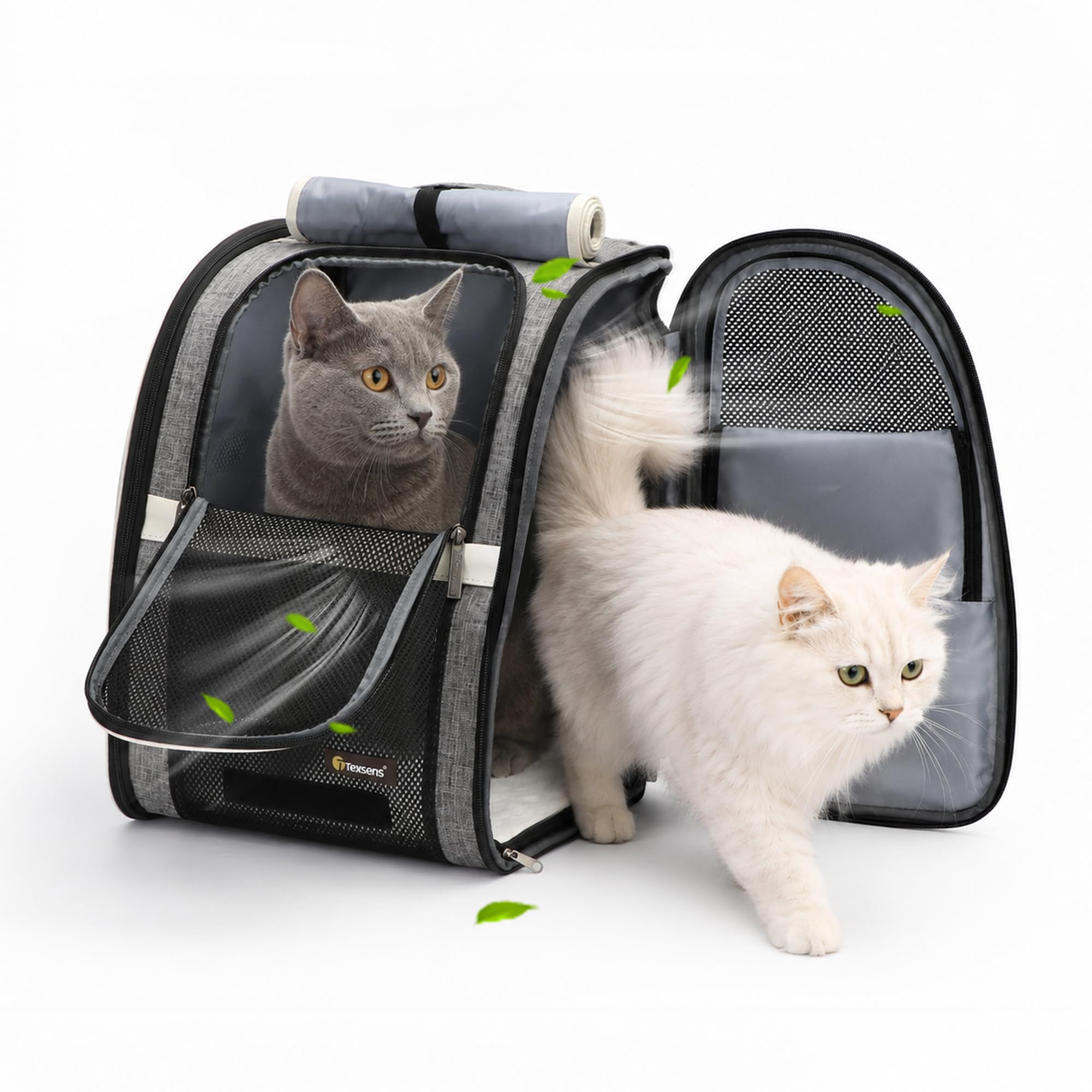 ペット用キャリーバッグ メッシュ付き グレー Amazon.co.jp: Texsens【目隠し付き】ペットキャリー リュック 猫用