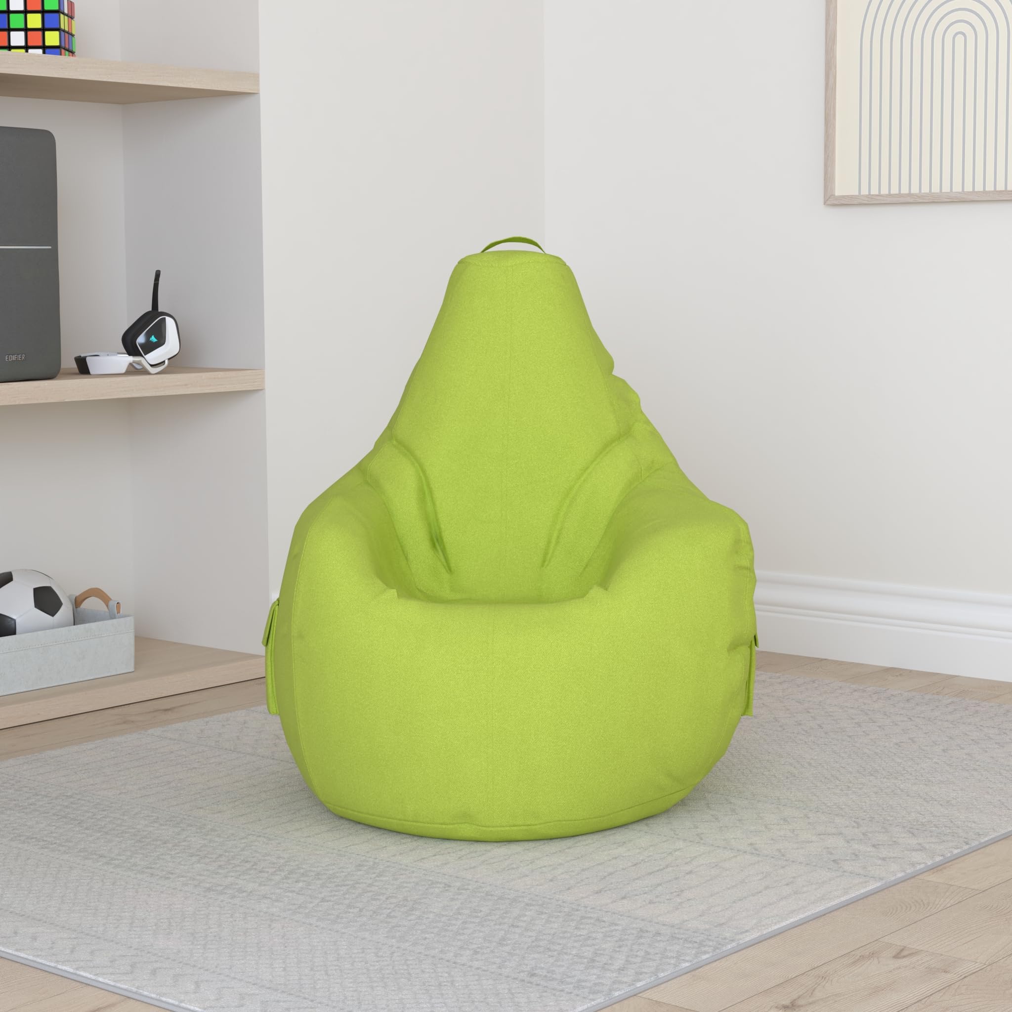 Green Bean© Pouf avec Dossier 80x70x90cm - Gaming Chair avec Remplissage 230L Doux Moelleux Lavable - Bean Bag Coussin de Sol Lounge Chair TABOURETS Fauteuil Relax Gamer Siège de Gaming Vert