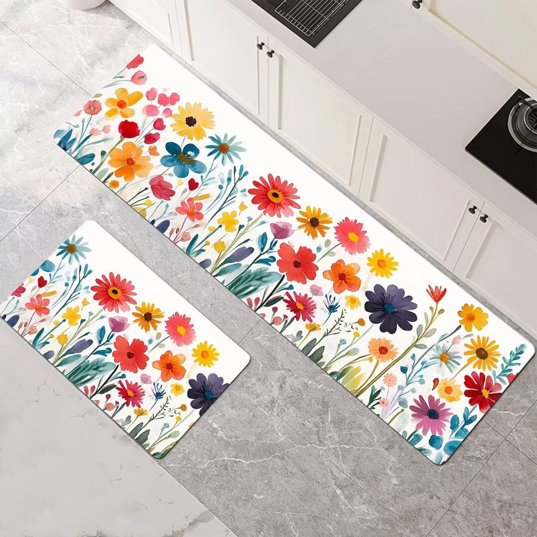 Alfombras de cocina de 2 piezas Spring 50x80cm+50x150cm con base antideslizante
