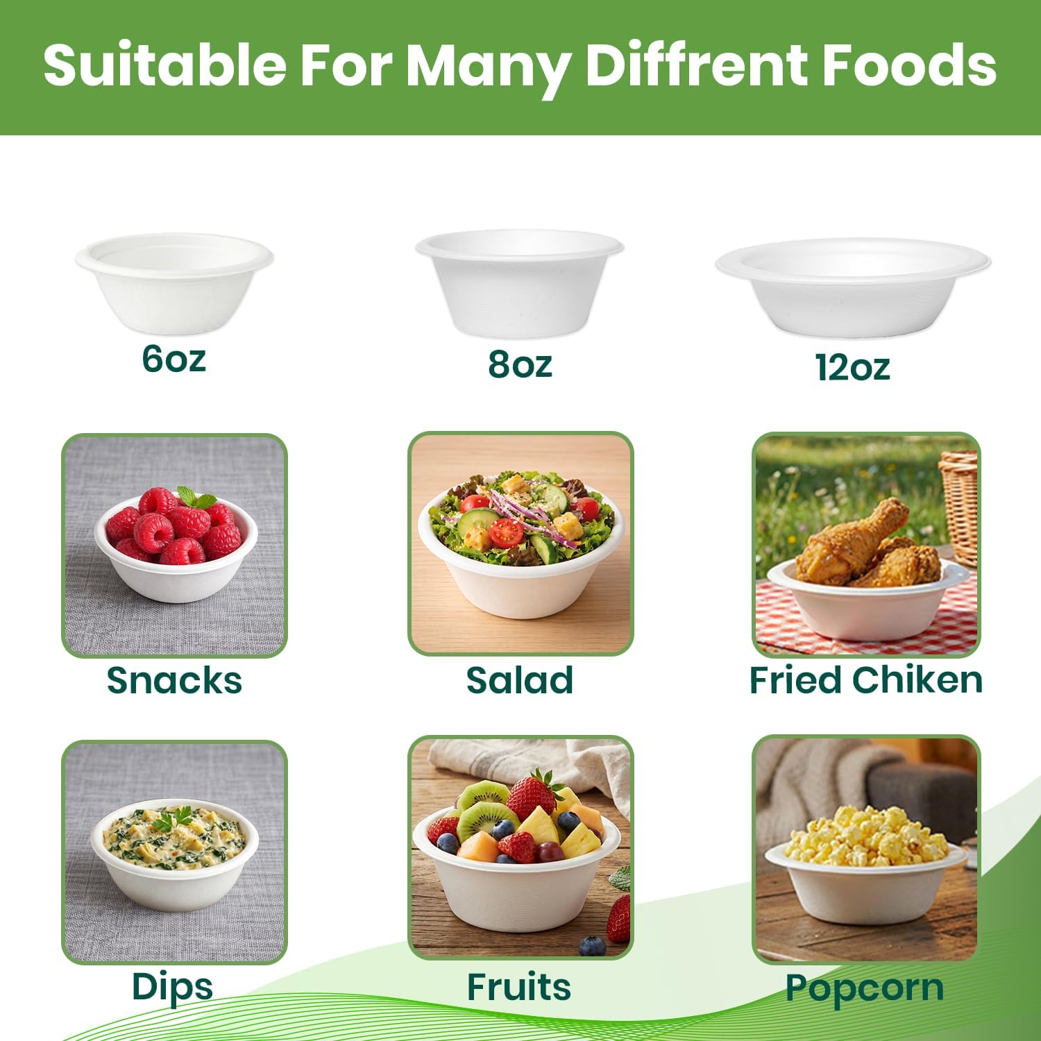 Disposable Paper Bowls 500 Pack 6 oz, Heavy-Duty Compostable, Eco-Friendly, Bagasse Bowl for Soup, Salad, Dessert & More