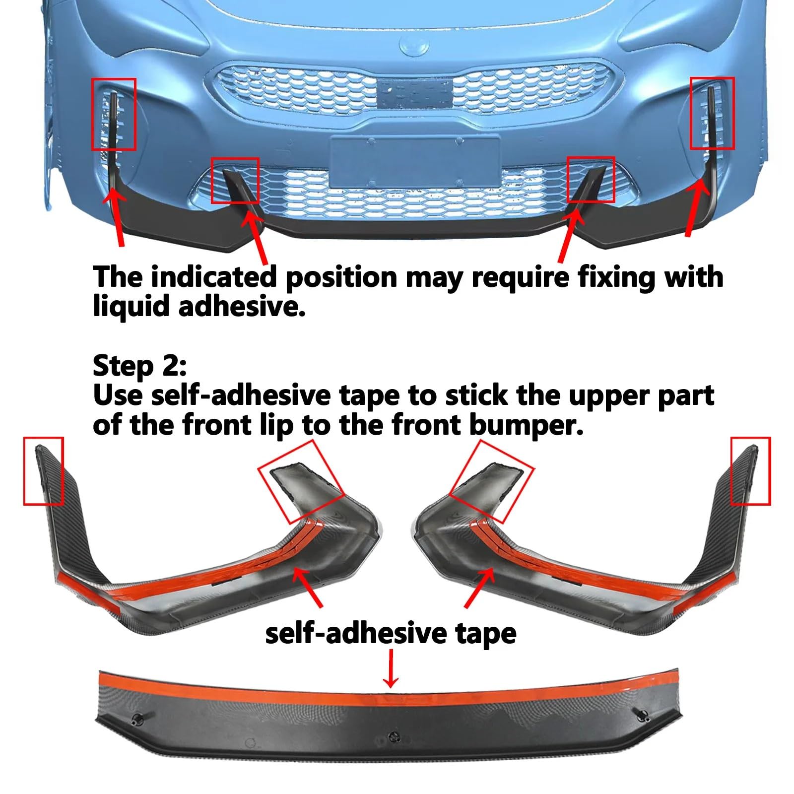 Przedni zderzak zestaw rozdzielaczy Pasuje Do Kia Stinger 2018-2023 Błyszczące Czarne Akcesoria Samochodowe Z Włókna Węglowego Body Kit Spolier Przedni Spojler Zderzaka(Glossy Black)