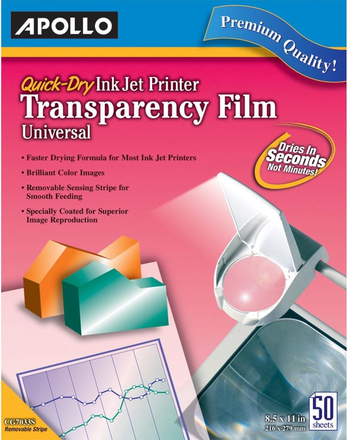Apollo Quick-Dry Universal Inkjet Transparency Film, Box of 50 : Transparency Films : Office Products