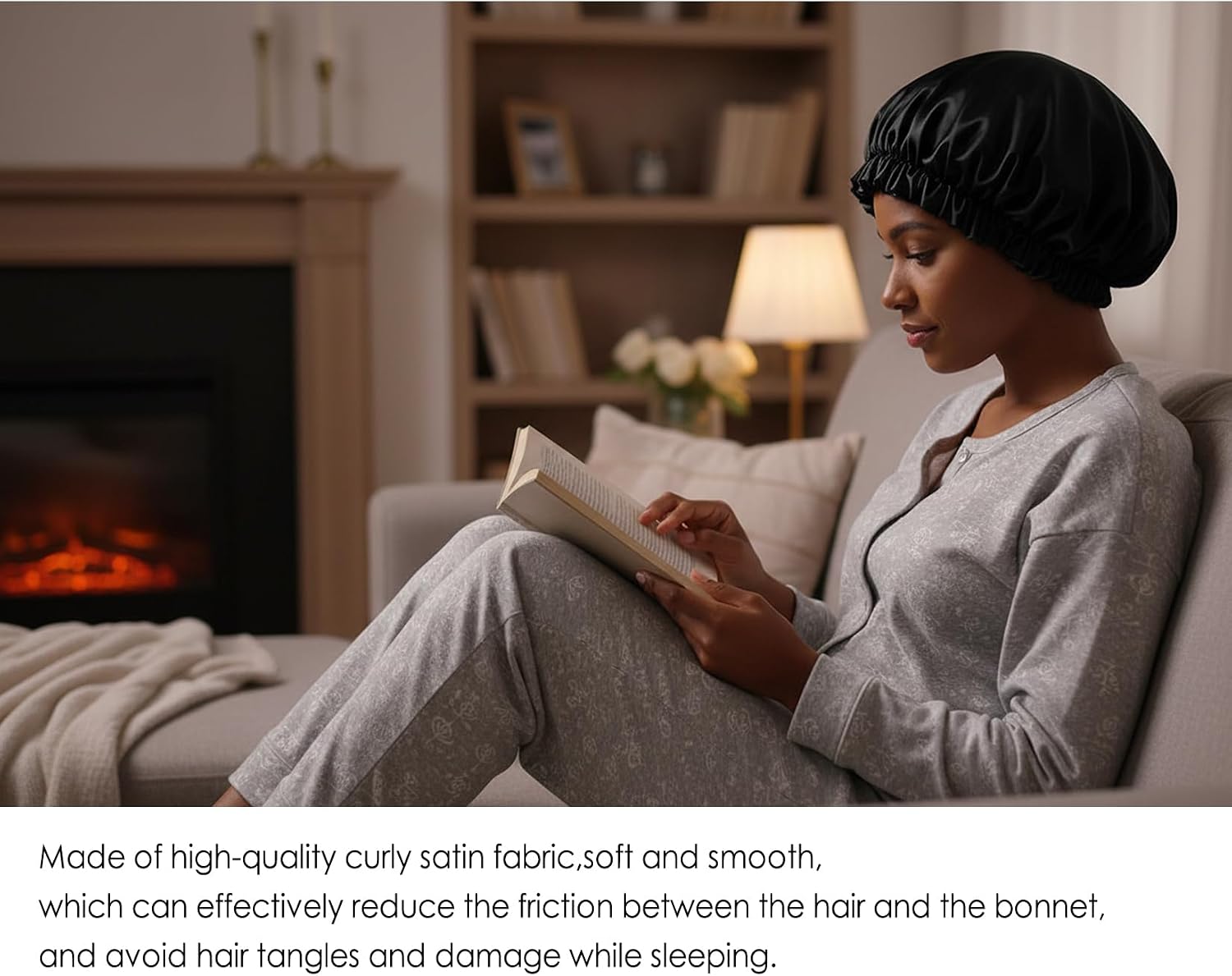 2PCS Double Sided Hair Bonnet for Sleeping Women Men Sleep Bonnet with Adjustable Strap