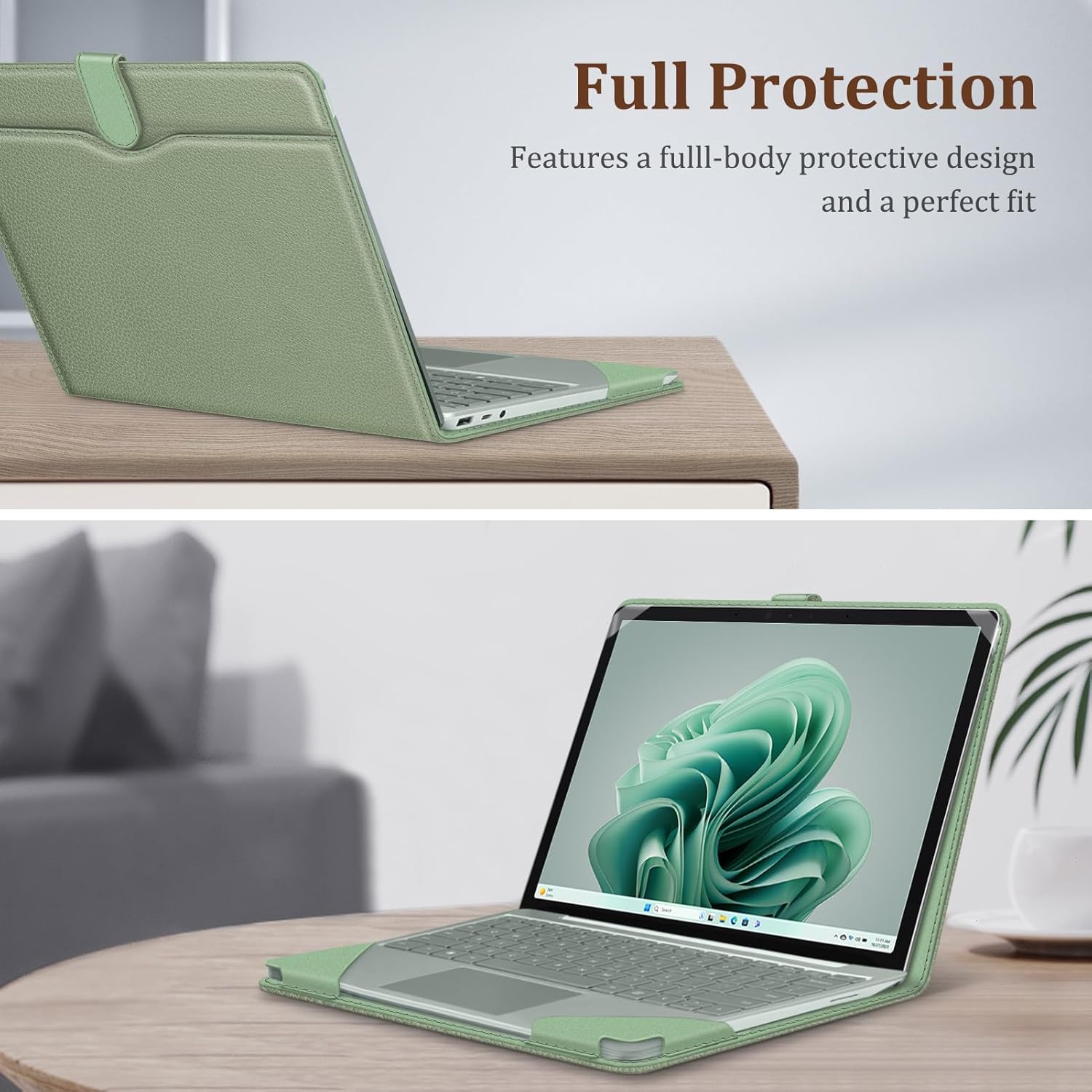 Fintie Sleeve Case for 12.4 Inch Microsoft Surface Laptop Go 3/2/1 (Model: 2013/1943), Premium PU Leather Protective Folio Book Cover with Large Pocket (Sage)