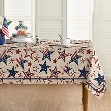 Horaldaily 4th of July Rectangular Tablecloth 6084 Inch, Patriotic Memorial Day Blue Red Star Independence Day Washable Table Cover for Party Picnic Dinner Decor