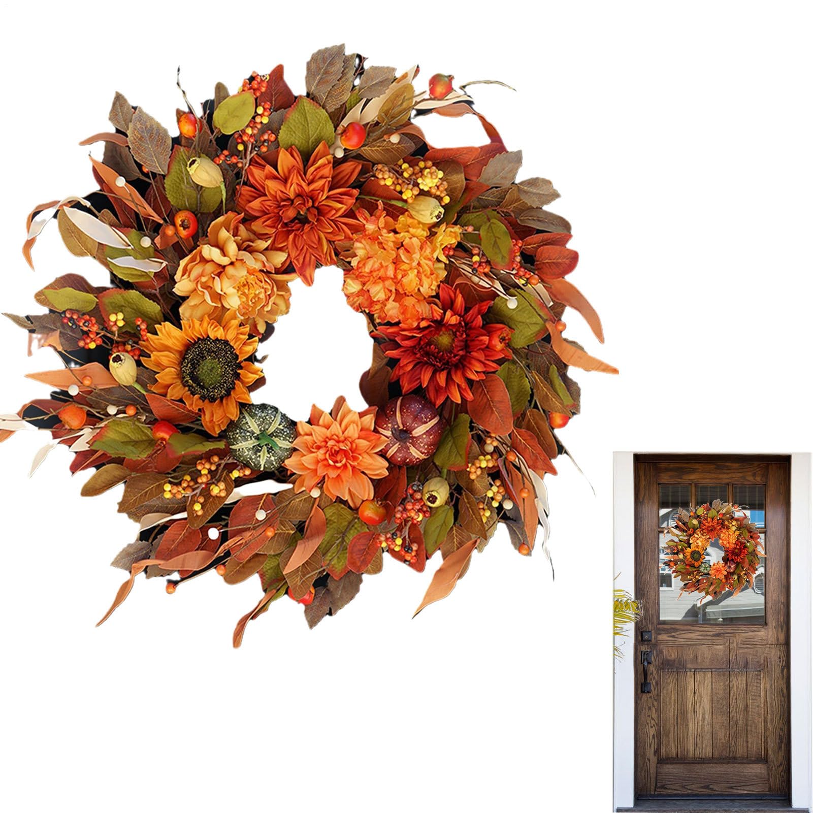 Coronas De Otoño para La Puerta De Entrada 42 Cm De Arce Artificial para La | Coronas de Otoño para Porche Para Decoración De Festival Acción De Gracias Halloween Vacaciones Puerta Y Pared