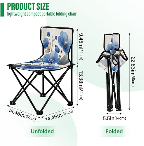 Miniatura 3 de KLL Chic Blue Flowes Foldable Beach Chairs Ultra-Lightweight Youth Camping Chair Includes Carry Bag Ice Fishing Chairs for Fishing Camp