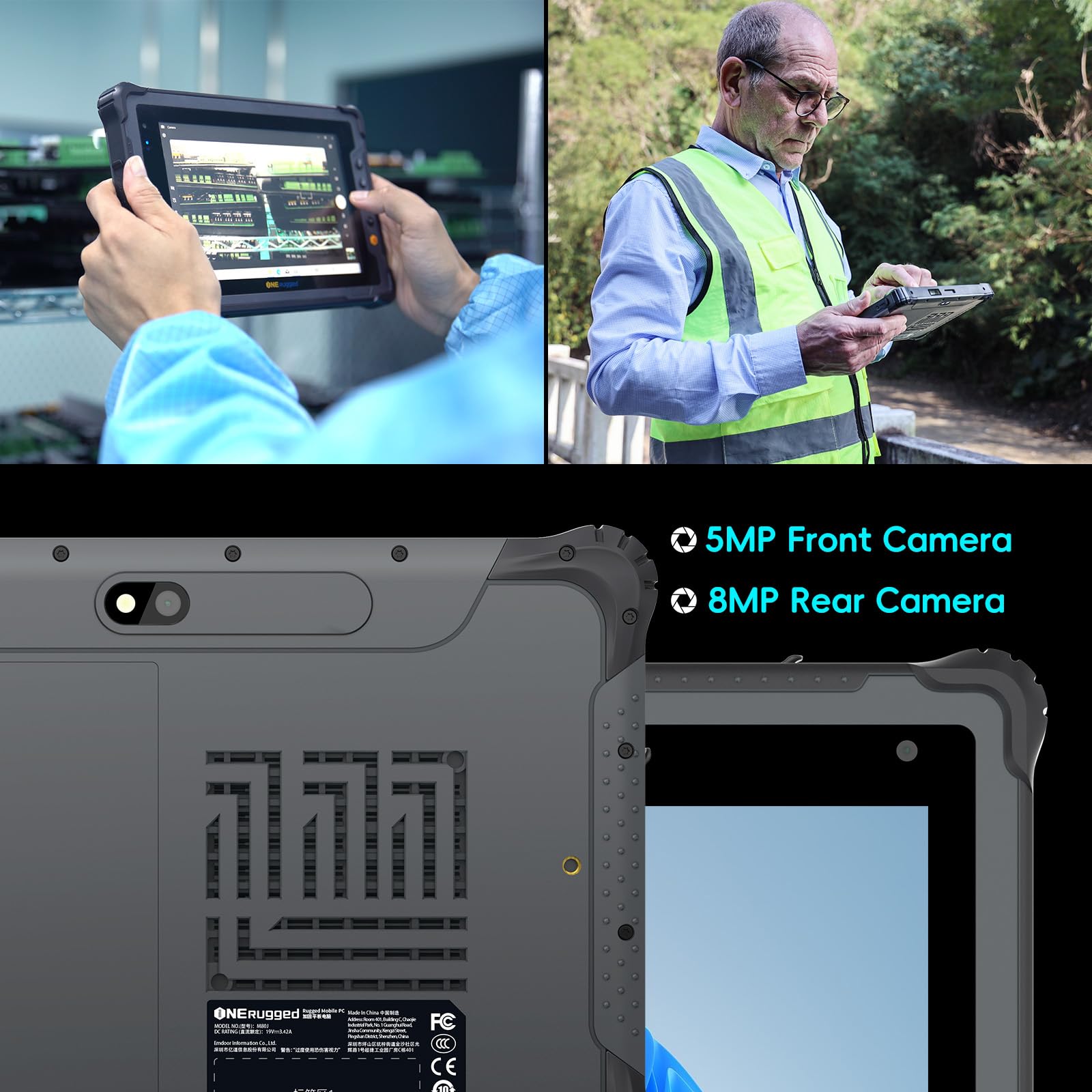 Rugged Tablet M80J, 8 Zoll Windows 11 Pro Robustes Tablet, 8GB+128GB, Intel N5100, IP65 Wasserdicht, 5000mAh, 4G LTE GPS Industrieller Outdoor-PC Für Bauarbeiten (M80J)