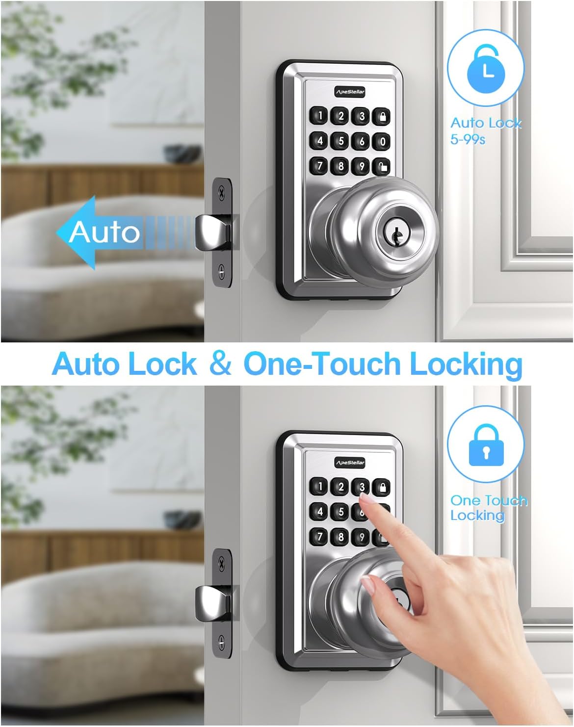 Image showing a person installing the ApeStellar keyless door knob with a screwdriver, highlighting the ease of installation.