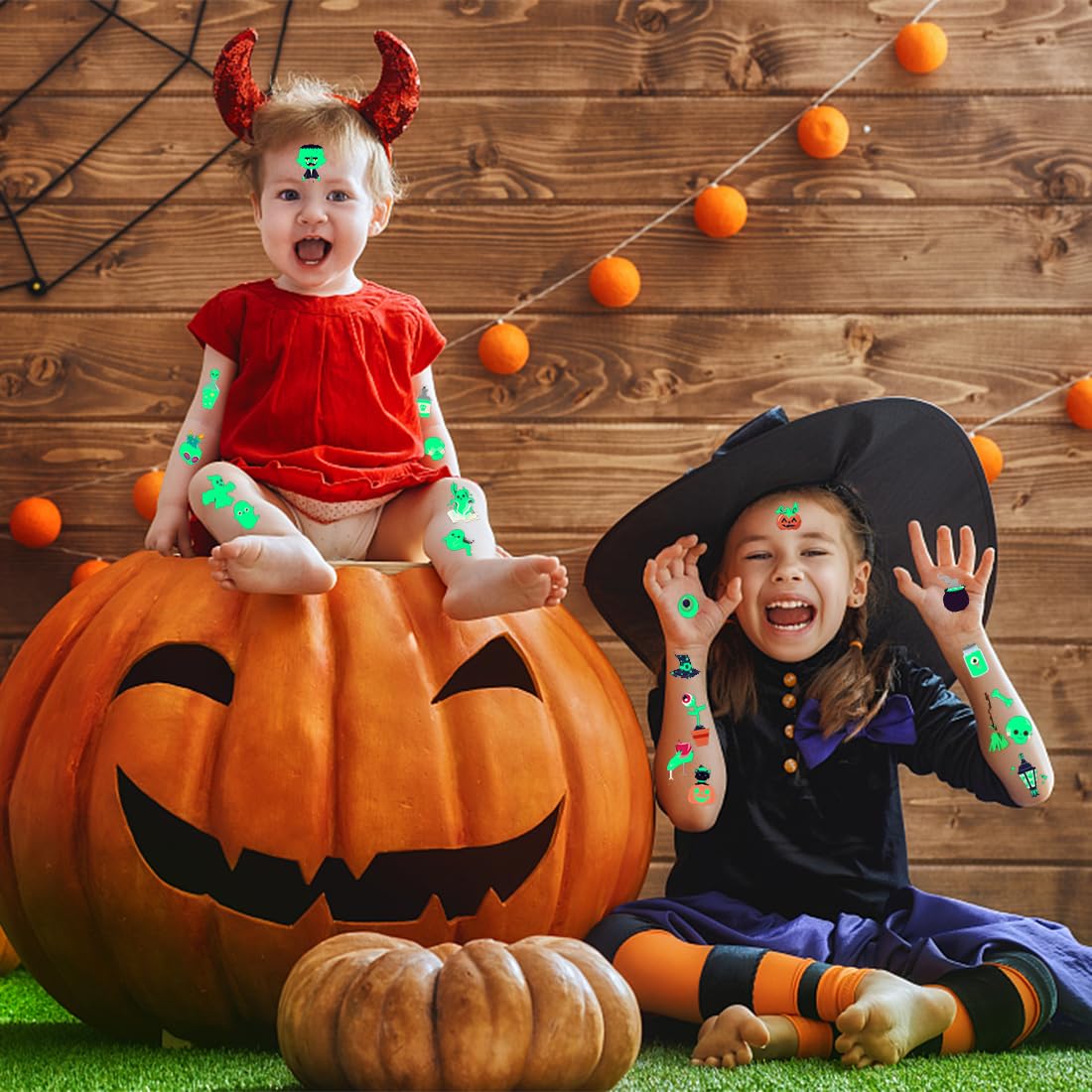 30 Fogli Halloween Tatuaggi Temporanei Bambini, Tatoo Halloween Bambini,Luminous Adesivi Tatuaggi, Tatuaggi Halloween Viso,Gadget Halloween,Decorazioni Forniture Cosplay per Feste di Halloween