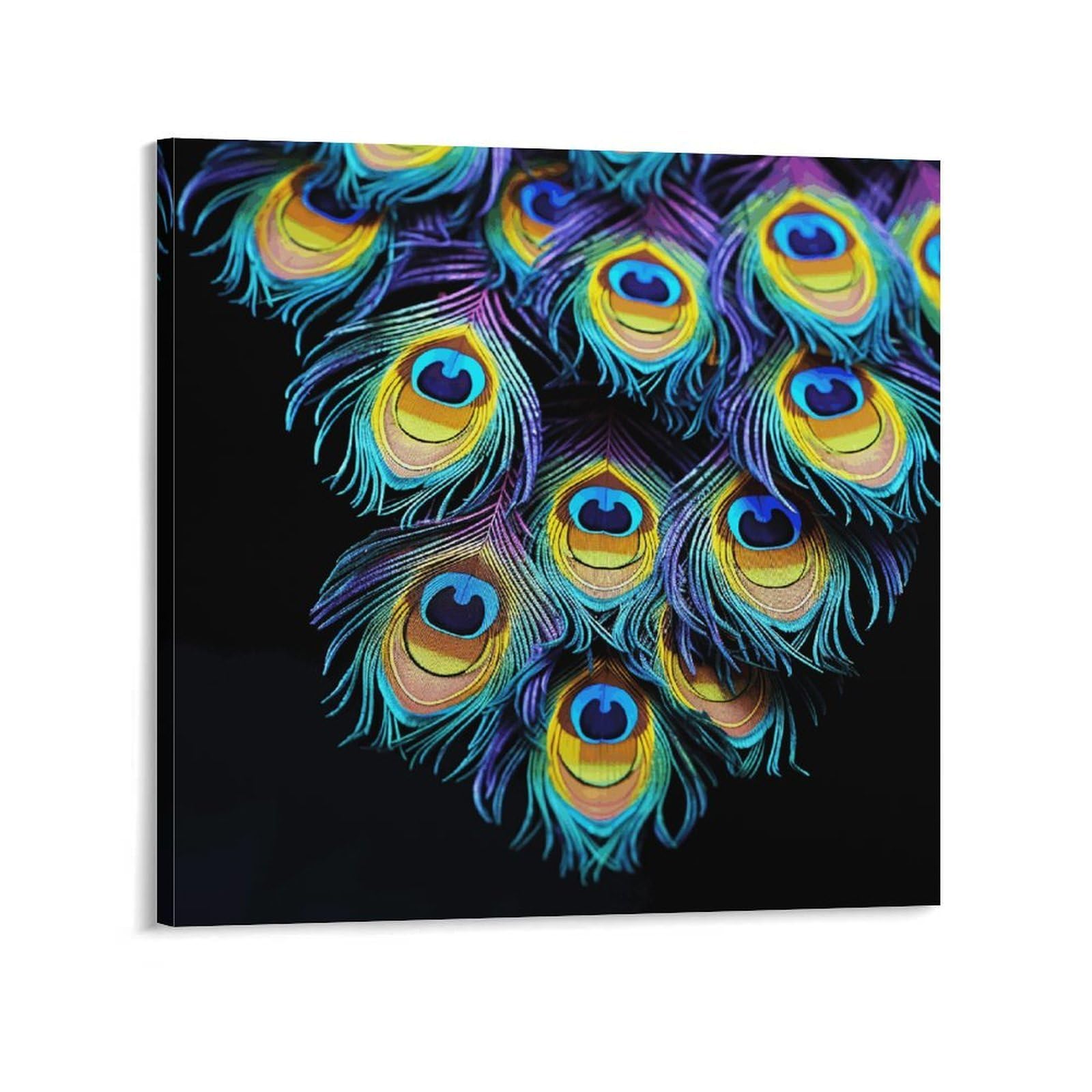 KLOPH A Bunch of Peacock Feathers Canvas Wall Art for Living Room 08x8inch Modern Artwork Painting for Bathroom Hanging Canvas Prints Aesthetic Wallart for Bedroom Kitchen Office Wall Decor