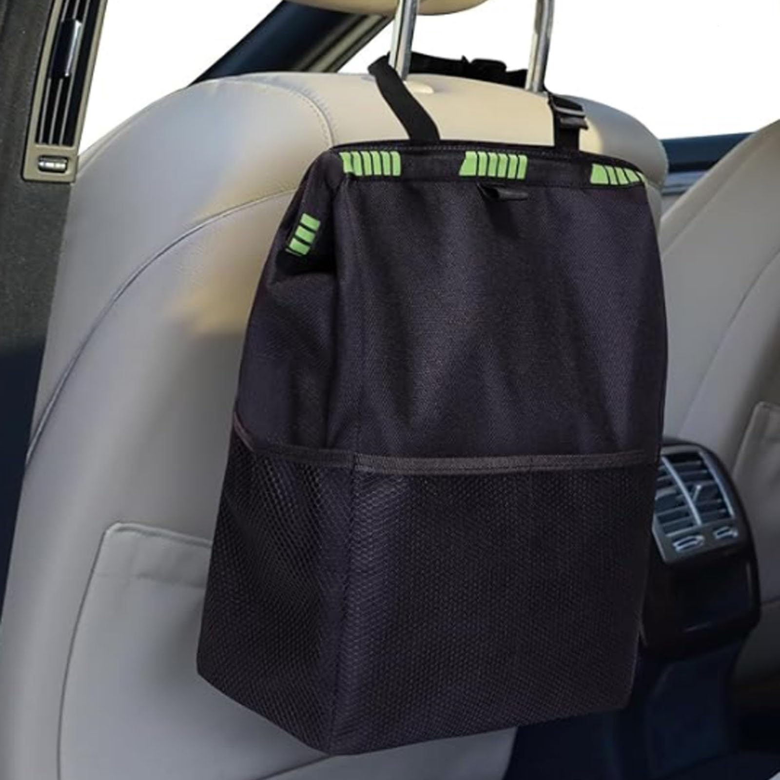 Automotive Trash Bin, Car Trash Can, Hanging Car Trash Bag, Foldable Hanging Auto Organizer with Storage Pockets, Waterproof Leakproof Auto Garbage Bag, SUV and Truck Seat Backs. (A)