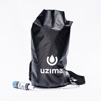 Uzima UZ-BP 17.5L Gravity Water Filter System - WHO Certified Backpacking Water Filtration System - Survival Gear for Bug Out Bag - All-in-One Collection, Storage, Filtration & Hands-Free Transport