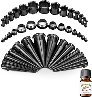 44/54Pcs Ear Stretching Kit 1.6-12mm Ear Gauge Stretching Kit Stainless Steel Gauges for Ears with Aftercare Jojoba Oil Ear Expander Set for Women Men