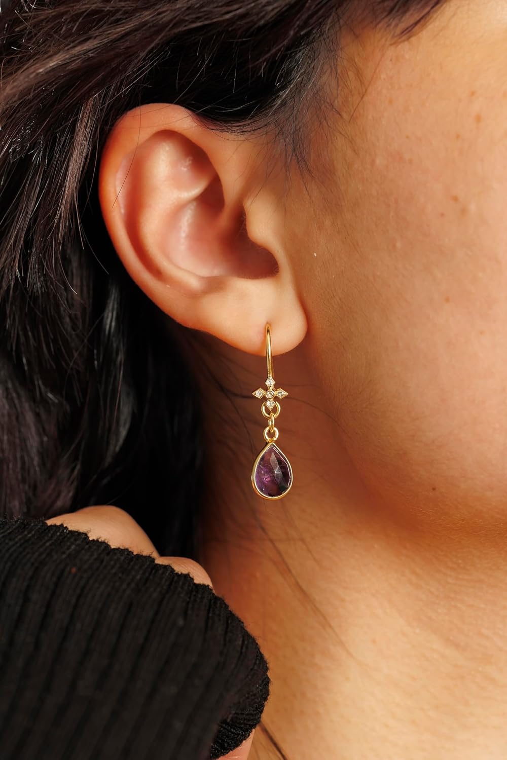 Amethyst Earrings for Women in Pear Drop Shape - 18K Gold Vermeil, Certified 925 Sterling Silver Earring - Hypoallergenic Gold Jewelry for Women, Ideal Mothers Day Gifts and Birthday Gifts for Women