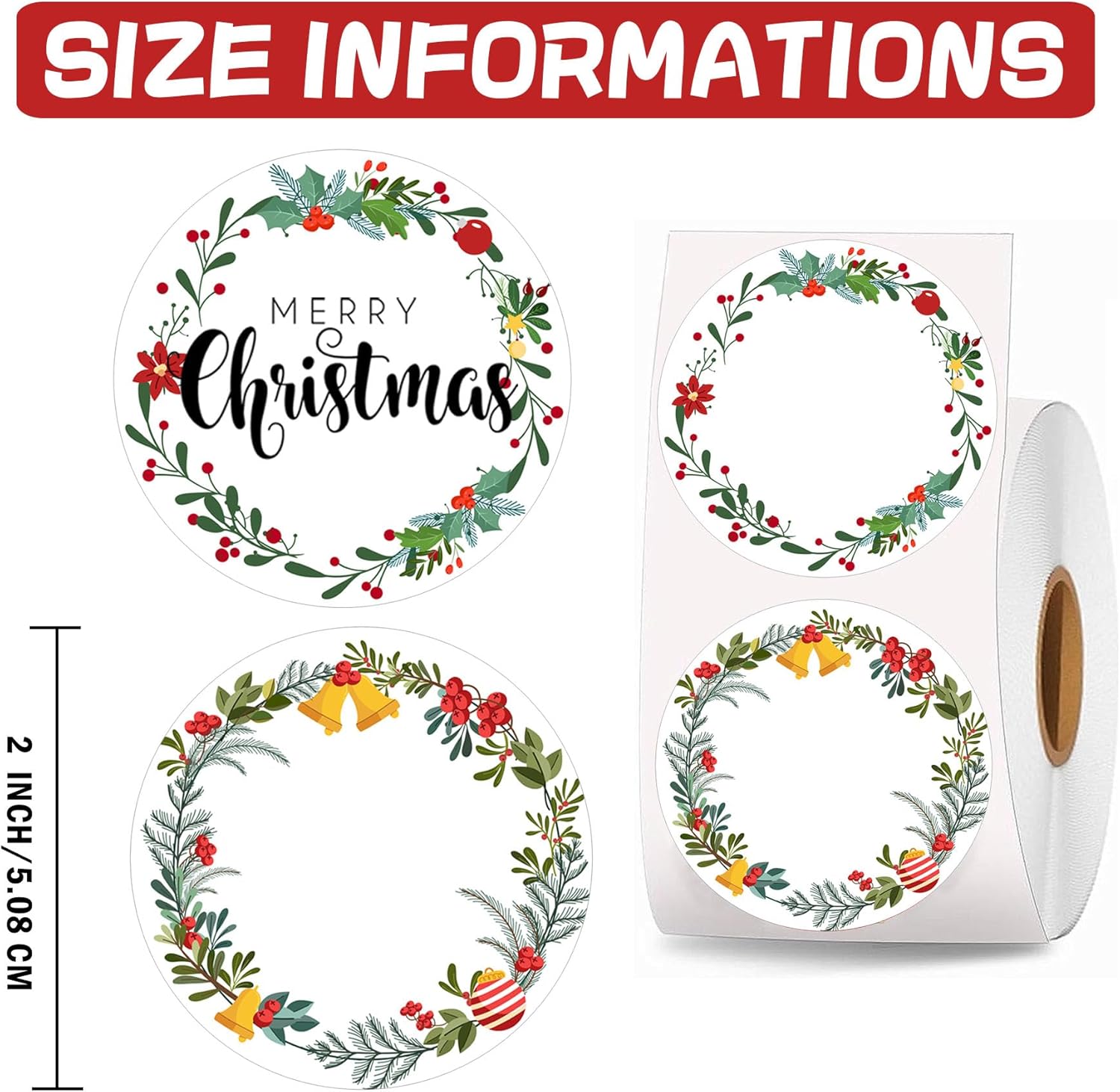 Christmas Direct Thermal Labels Self-Adhesive Red Flower Holly Berry Coding Stickers Multi-Purpose Christmas Name Tag Printer Decals for Xmas Party Business 500Pcs (2 inch) - Image 2