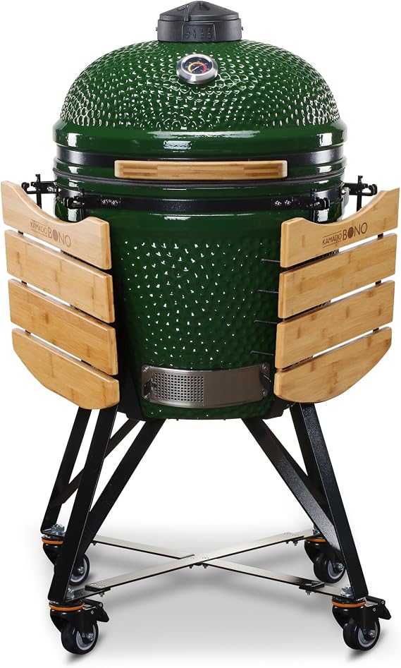 KAMADO BONO Green Egg BBQ Grill, 21 I Kamado BBQ Charcoal Grill with Dual Zone Grilling System I Ceramic bbq Smoker for Cooking, Smoking & Baking