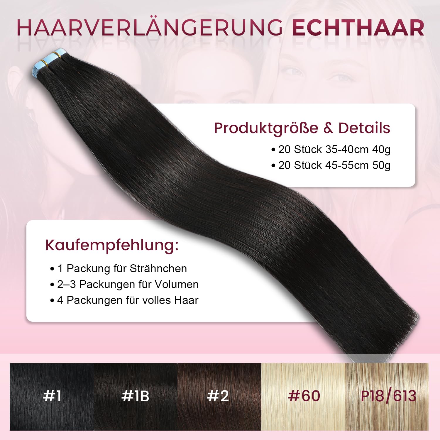 MissMe Tape in Hair Extensions Human Hair Invisible Tape Hair Extensions Remy Hair 16 inch 20pcs 40g/pack #1 Natural Black Straight for Women Seamless Silky - Image 3
