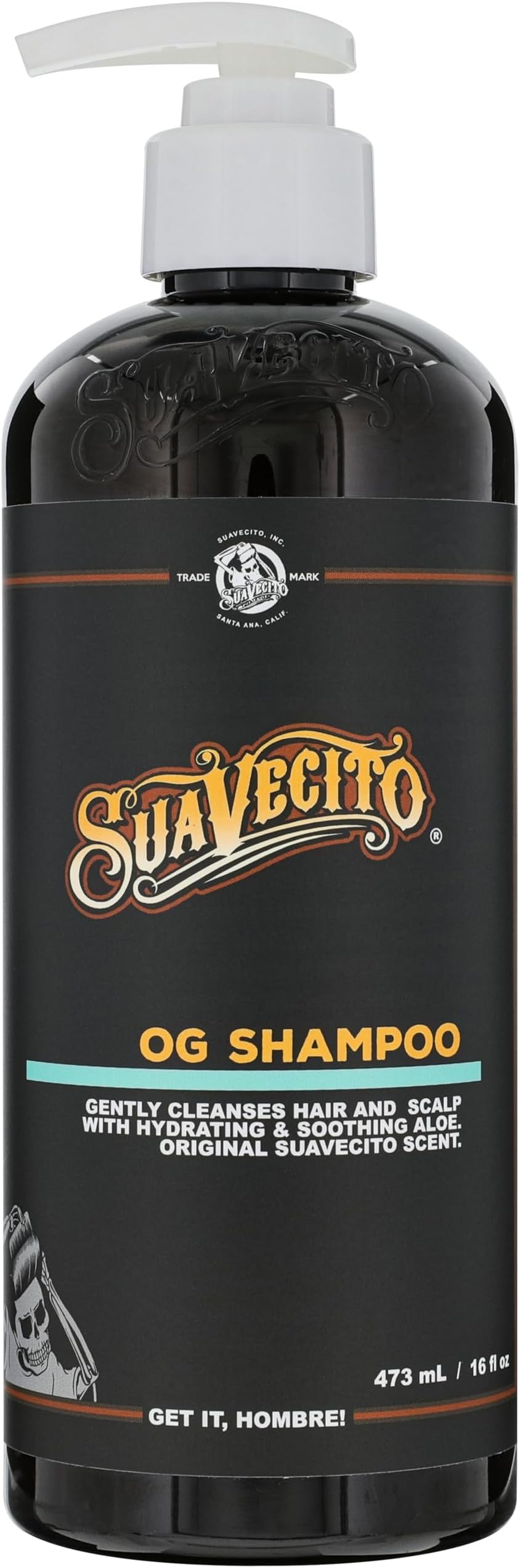 Suavecito OG Shampoo 16 oz Pump Bottle Original Scent - Gently Cleanses Hair, Hydrates and Soothes with Aloe, Works On All Hair Types and Textures - Restores Shine & Luster - Sulfate Free