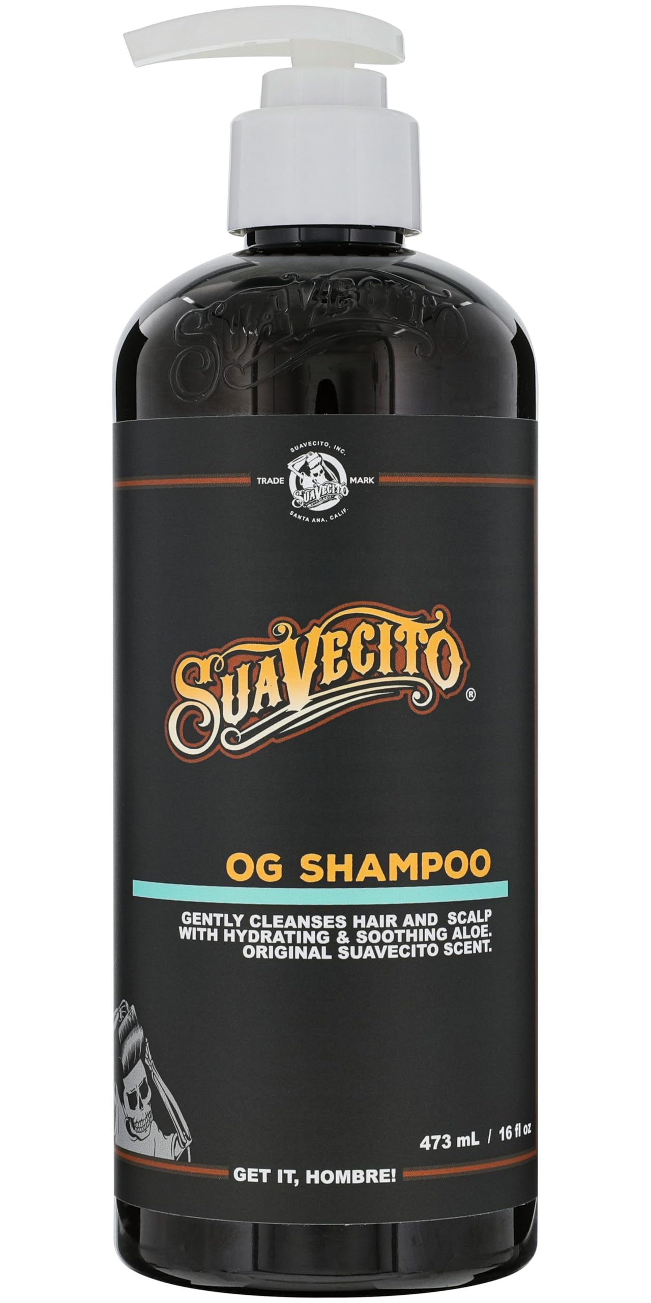 Suavecito OG Shampoo 16 oz Pump Bottle Original Scent - Gently Cleanses Hair, Hydrates and Soothes with Aloe, Works On All Hair Types and Textures - Restores Shine & Luster - Sulfate Free