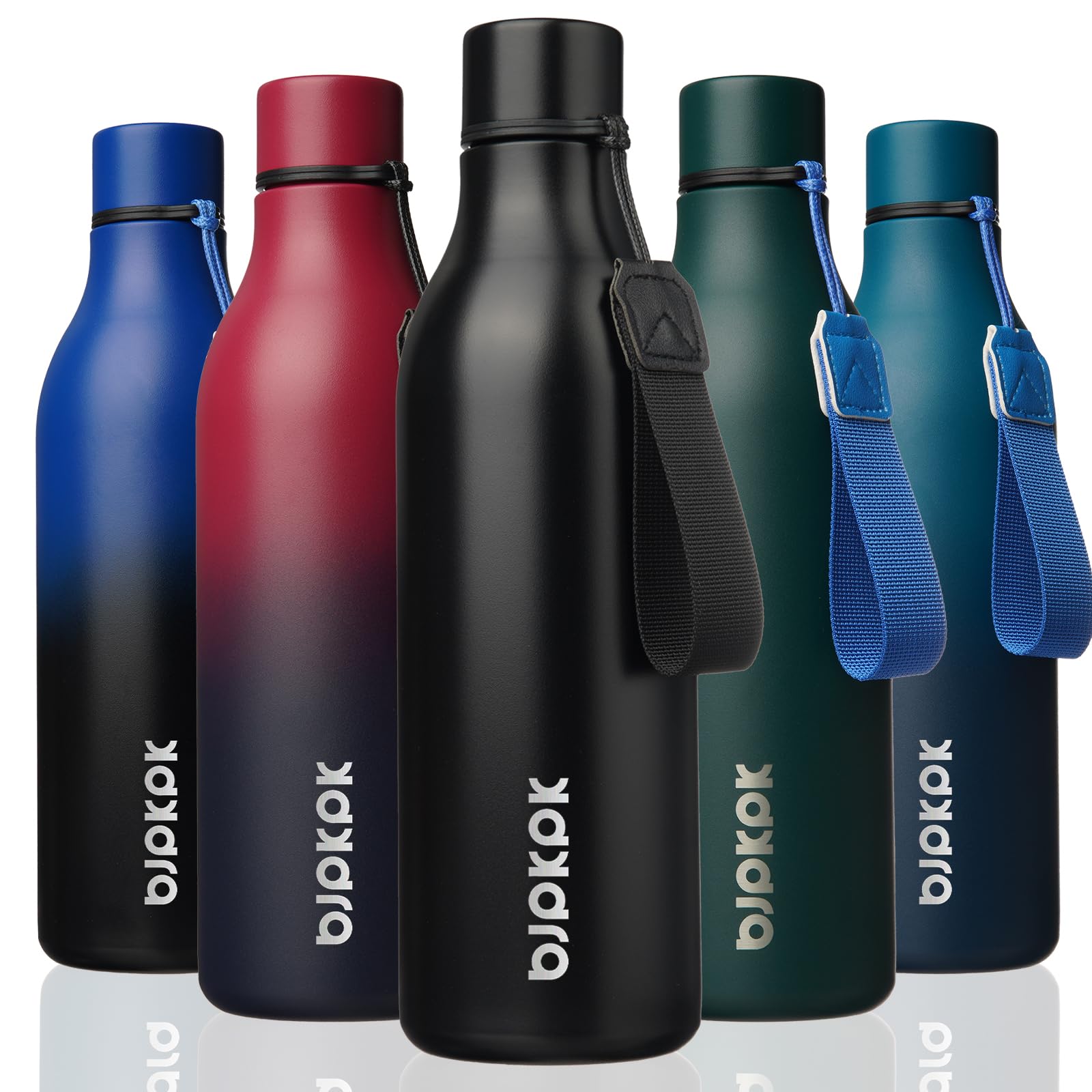 BJPKPK Insulated Water Bottles, 25 oz Stainless Steel Metal Water Bottle with Strap, BPA Free Leak Proof Jugs, Mugs, Flasks, Reusable Thermal Flasks for Sports & Travel, Black
