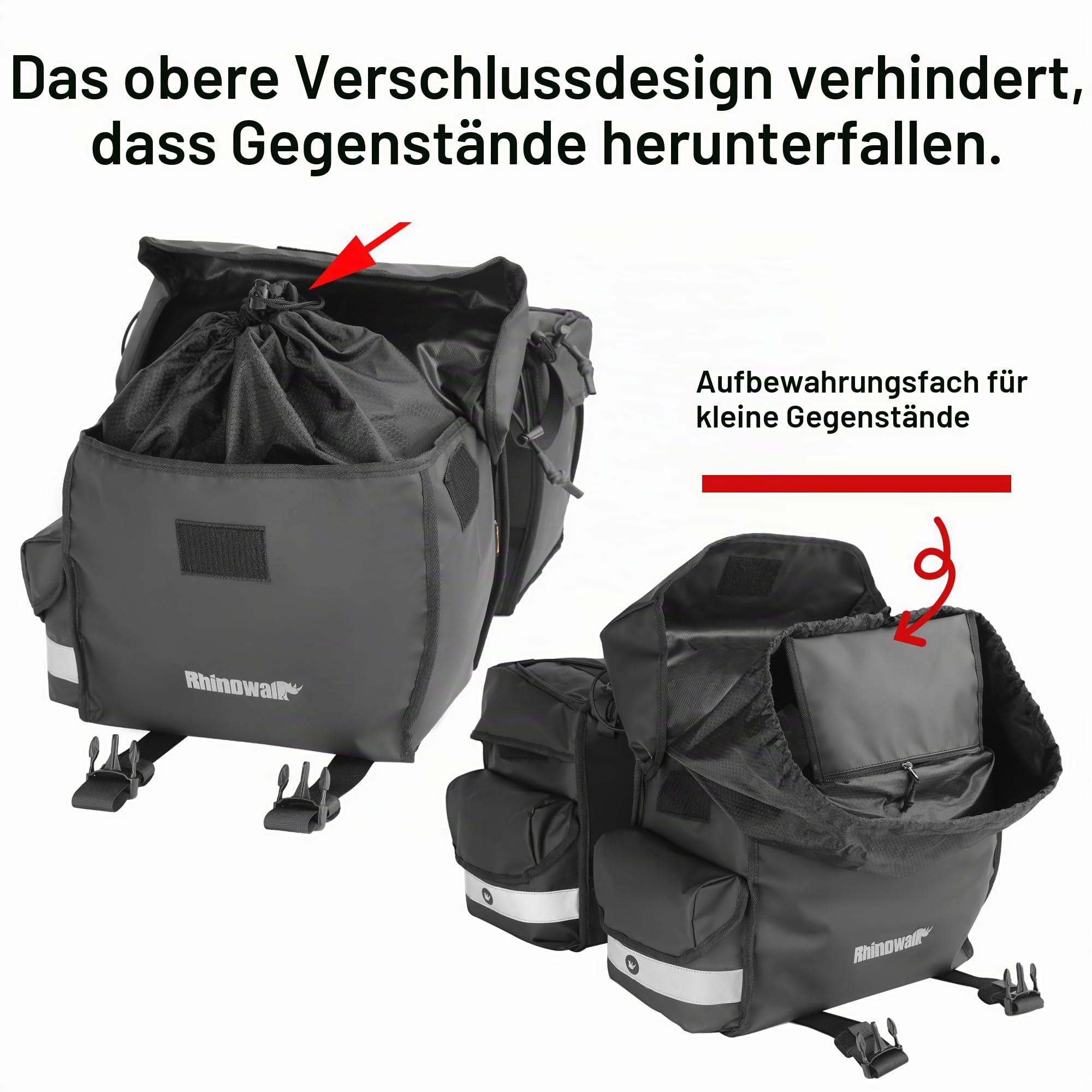 Rhinowalk Fahrradtaschen Gepäckträgertasche – wasserdichte Bike Doppeltasche 40L – Hinterradtasche für Trekking, Pendeln, Camping mit Regenhülle