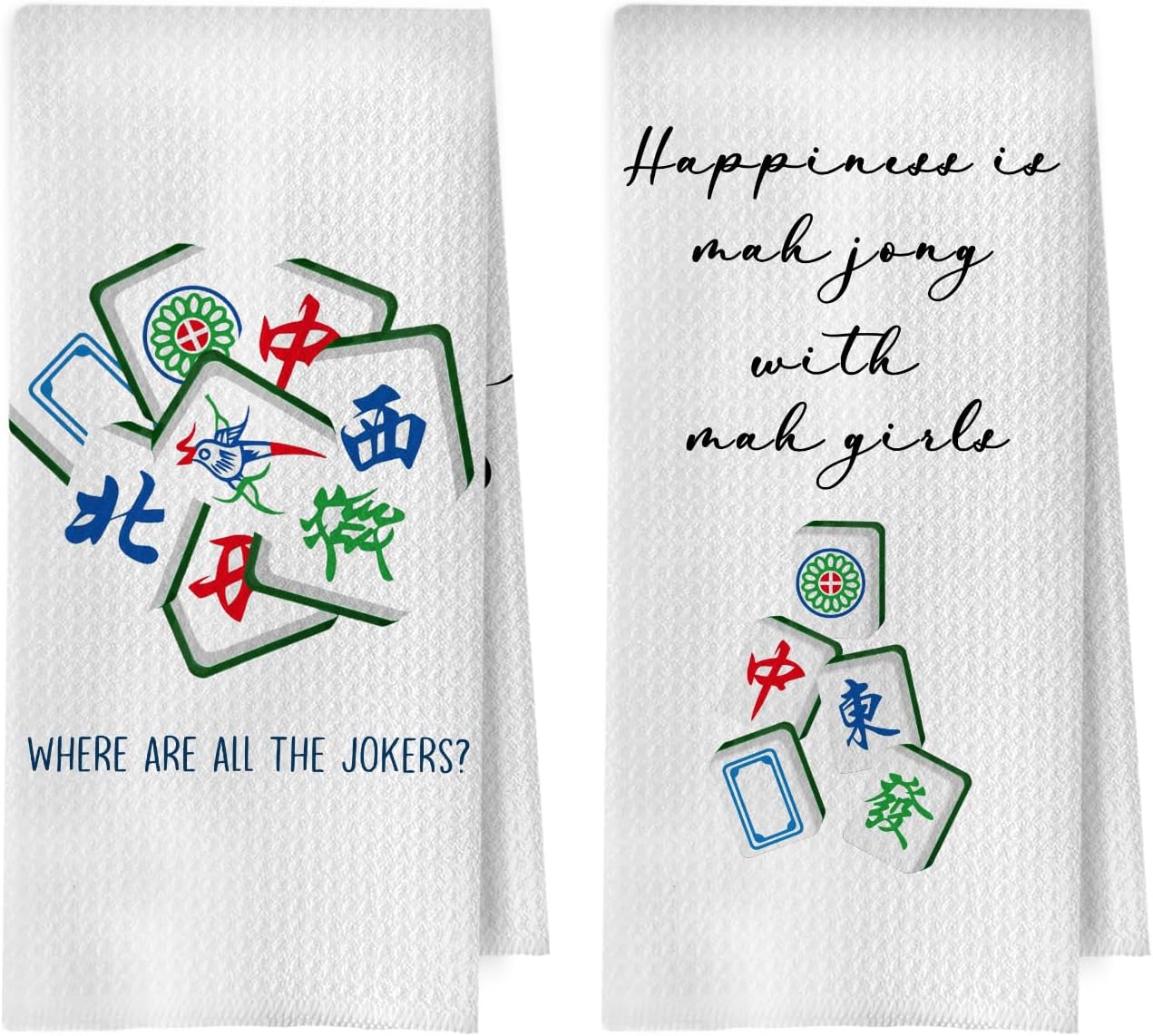 Mahjong Gifts Kitchen Towels Set - Mahjong Decorative Waffle Weave Dish Towels, Hand Towel, Tea Towel, 16x24 Inch Set of 2