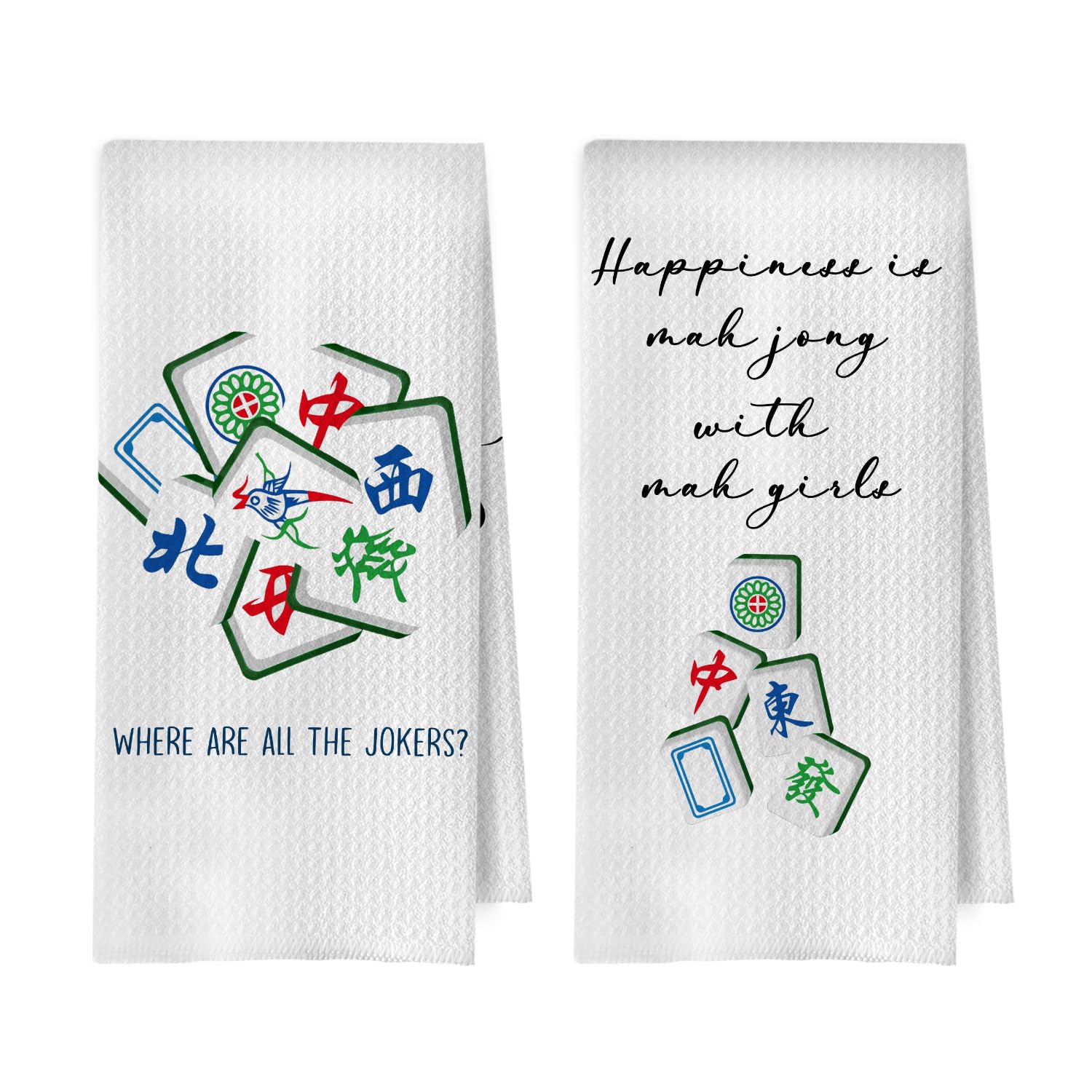 Mahjong Gifts Kitchen Towels Set - Mahjong Decorative Waffle Weave Dish Towels, Hand Towel, Tea Towel, 16x24 Inch Set of 2