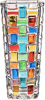 Colorful Hand Painted Pattern Glass Vase 7.6 Inches Tall Murano Bud Crystal Glass Vase for Home Decor - Buy now